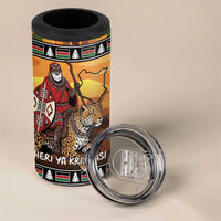 Kenya Safari Christmas 4 in 1 Can Cooler Tumbler Black Santa Riding Leopards - Heri ya Krismasi - Wonder Print Shop