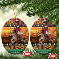 Kenya Safari Christmas Ceramic Ornament Black Santa Riding Leopards - Heri ya Krismasi - Wonder Print Shop
