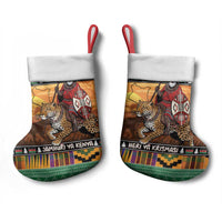 Kenya Safari Christmas Stocking Black Santa Riding Leopards - Heri ya Krismasi - Wonder Print Shop