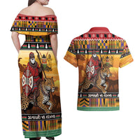 Kenya Safari Christmas Couples Matching Off Shoulder Maxi Dress and Hawaiian Shirt Black Santa Riding Leopards - Heri ya Krismasi - Wonder Print Shop