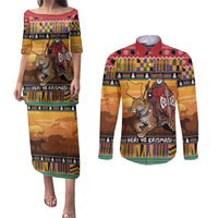 Kenya Safari Christmas Couples Matching Puletasi and Long Sleeve Button Shirt Black Santa Riding Leopards - Heri ya Krismasi - Wonder Print Shop