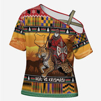 Kenya Safari Christmas Cross Shoulder Shirt Black Santa Riding Leopards - Heri ya Krismasi - Wonder Print Shop