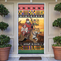 Kenya Safari Christmas Door Cover Black Santa Riding Leopards - Heri ya Krismasi - Wonder Print Shop