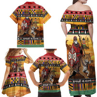 Kenya Safari Christmas Family Matching Off Shoulder Maxi Dress and Hawaiian Shirt Black Santa Riding Leopards - Heri ya Krismasi - Wonder Print Shop