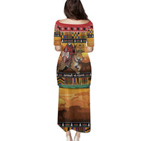 Kenya Safari Christmas Family Matching Puletasi and Hawaiian Shirt Black Santa Riding Leopards - Heri ya Krismasi - Wonder Print Shop