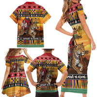 Kenya Safari Christmas Family Matching Short Sleeve Bodycon Dress and Hawaiian Shirt Black Santa Riding Leopards - Heri ya Krismasi - Wonder Print Shop