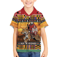 Kenya Safari Christmas Family Matching Short Sleeve Bodycon Dress and Hawaiian Shirt Black Santa Riding Leopards - Heri ya Krismasi - Wonder Print Shop