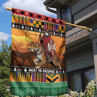 Kenya Safari Christmas Garden Flag Black Santa Riding Leopards - Heri ya Krismasi - Wonder Print Shop