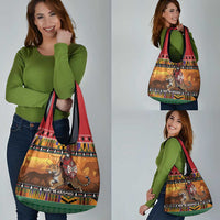 Kenya Safari Christmas Grocery Bag Black Santa Riding Leopards - Heri ya Krismasi - Wonder Print Shop