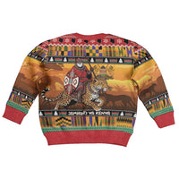 Kenya Safari Christmas Kid Ugly Christmas Sweater Black Santa Riding Leopards - Heri ya Krismasi - Wonder Print Shop
