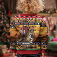 Kenya Safari Christmas Kid Ugly Christmas Sweater Black Santa Riding Leopards - Heri ya Krismasi - Wonder Print Shop