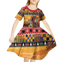 Kenya Safari Christmas Kid Short Sleeve Dress Black Santa Riding Leopards - Heri ya Krismasi - Wonder Print Shop