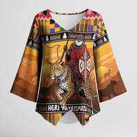 Kenya Safari Christmas Kimono Sleeve Blouse Black Santa Riding Leopards - Heri ya Krismasi - Wonder Print Shop