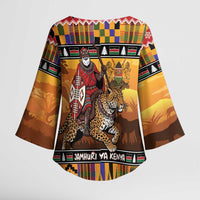 Kenya Safari Christmas Kimono Sleeve Blouse Black Santa Riding Leopards - Heri ya Krismasi - Wonder Print Shop
