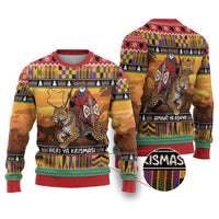 Kenya Safari Christmas Ugly Christmas Sweater Black Santa Riding Leopards - Heri ya Krismasi - Wonder Print Shop