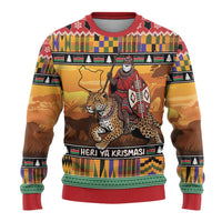 Kenya Safari Christmas Ugly Christmas Sweater Black Santa Riding Leopards - Heri ya Krismasi - Wonder Print Shop
