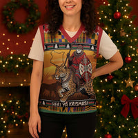 Kenya Safari Christmas Knitted V-Neck Vest Black Santa Riding Leopards - Heri ya Krismasi - Wonder Print Shop