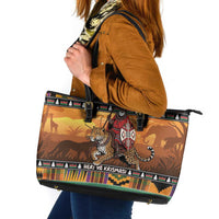 Kenya Safari Christmas Leather Tote Bag Black Santa Riding Leopards - Heri ya Krismasi - Wonder Print Shop