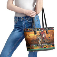 Kenya Safari Christmas Leather Tote Bag Black Santa Riding Leopards - Heri ya Krismasi - Wonder Print Shop