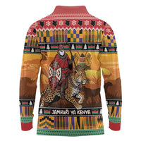 Kenya Safari Christmas Long Sleeve Polo Shirt Black Santa Riding Leopards - Heri ya Krismasi - Wonder Print Shop