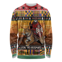 Kenya Safari Christmas Long Sleeve Shirt Black Santa Riding Leopards - Heri ya Krismasi - Wonder Print Shop