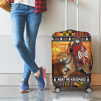 Kenya Safari Christmas Luggage Cover Black Santa Riding Leopards - Heri ya Krismasi - Wonder Print Shop