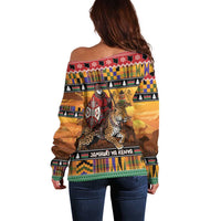 Kenya Safari Christmas Off Shoulder Sweater Black Santa Riding Leopards - Heri ya Krismasi - Wonder Print Shop