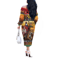 Kenya Safari Christmas Off The Shoulder Long Sleeve Dress Black Santa Riding Leopards - Heri ya Krismasi - Wonder Print Shop