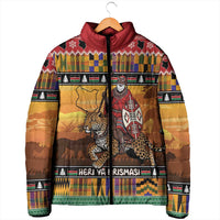Kenya Safari Christmas Padded Jacket Black Santa Riding Leopards - Heri ya Krismasi - Wonder Print Shop