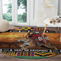 Kenya Safari Christmas Round Carpet Black Santa Riding Leopards - Heri ya Krismasi - Wonder Print Shop