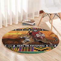 Kenya Safari Christmas Round Carpet Black Santa Riding Leopards - Heri ya Krismasi - Wonder Print Shop