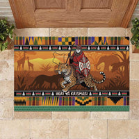 Kenya Safari Christmas Rubber Doormat Black Santa Riding Leopards - Heri ya Krismasi - Wonder Print Shop