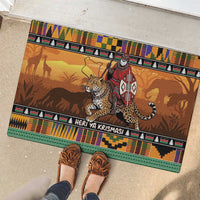 Kenya Safari Christmas Rubber Doormat Black Santa Riding Leopards - Heri ya Krismasi - Wonder Print Shop