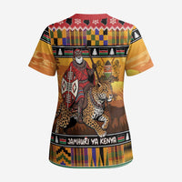 Kenya Safari Christmas Scrub Top Black Santa Riding Leopards - Heri ya Krismasi - Wonder Print Shop