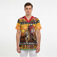 Kenya Safari Christmas Scrub Top Black Santa Riding Leopards - Heri ya Krismasi - Wonder Print Shop