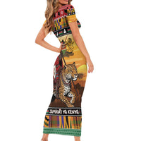 Kenya Safari Christmas Short Sleeve Bodycon Dress Black Santa Riding Leopards - Heri ya Krismasi - Wonder Print Shop
