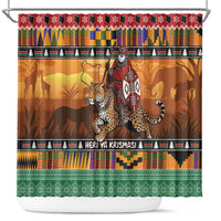 Kenya Safari Christmas Shower Curtain Black Santa Riding Leopards - Heri ya Krismasi - Wonder Print Shop