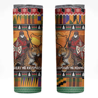 Kenya Safari Christmas Skinny Tumbler Black Santa Riding Leopards - Heri ya Krismasi - Wonder Print Shop