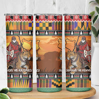 Kenya Safari Christmas Skinny Tumbler Black Santa Riding Leopards - Heri ya Krismasi - Wonder Print Shop