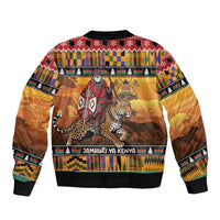 Kenya Safari Christmas Sleeve Zip Bomber Jacket Black Santa Riding Leopards - Heri ya Krismasi - Wonder Print Shop