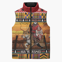 Kenya Safari Christmas Sleeveless Puffer Jacket Black Santa Riding Leopards - Heri ya Krismasi - Wonder Print Shop