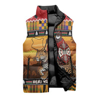 Kenya Safari Christmas Sleeveless Puffer Jacket Black Santa Riding Leopards - Heri ya Krismasi - Wonder Print Shop