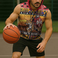 Kenya Safari Christmas Sleeveless Zip Hoodie Black Santa Riding Leopards - Heri ya Krismasi - Wonder Print Shop