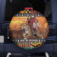 Kenya Safari Christmas Spare Tire Cover Black Santa Riding Leopards - Heri ya Krismasi - Wonder Print Shop