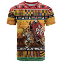 Kenya Safari Christmas T Shirt Black Santa Riding Leopards - Heri ya Krismasi - Wonder Print Shop