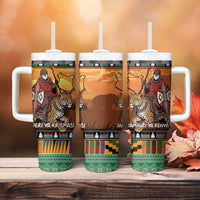 Kenya Safari Christmas Tumbler With Handle Black Santa Riding Leopards - Heri ya Krismasi - Wonder Print Shop