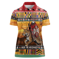 Kenya Safari Christmas Women Polo Shirt Black Santa Riding Leopards - Heri ya Krismasi - Wonder Print Shop