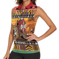 Kenya Safari Christmas Women Sleeveless Polo Shirt Black Santa Riding Leopards - Heri ya Krismasi - Wonder Print Shop