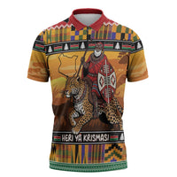Kenya Safari Christmas Zipper Polo Shirt Black Santa Riding Leopards - Heri ya Krismasi - Wonder Print Shop