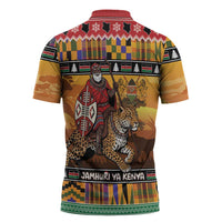 Kenya Safari Christmas Zipper Polo Shirt Black Santa Riding Leopards - Heri ya Krismasi - Wonder Print Shop